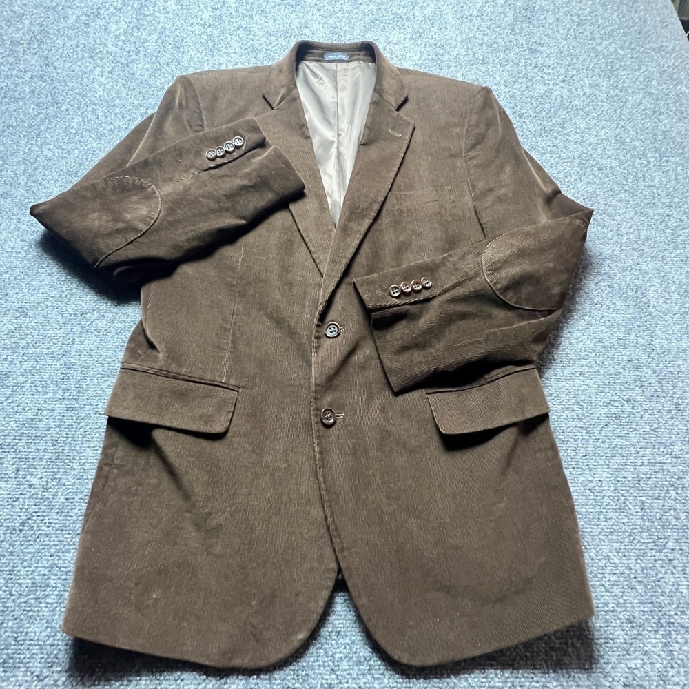 Stafford Signature Mens 44R Brown Corduroy Blazer Sportcoat Elbow Patches Jacket - Picture 2 of 16